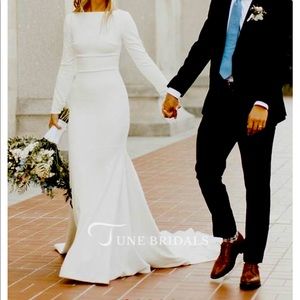 Long Sleeve Modest Satin Wedding Gown